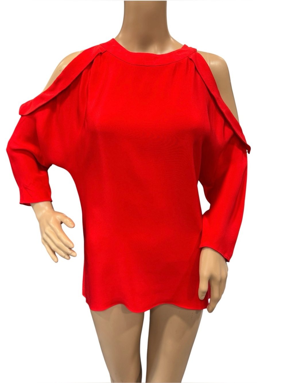 Ramy Brook Red Womens Size S Cold-Shoulder Blouse With Ruffles Lightweight Silk
